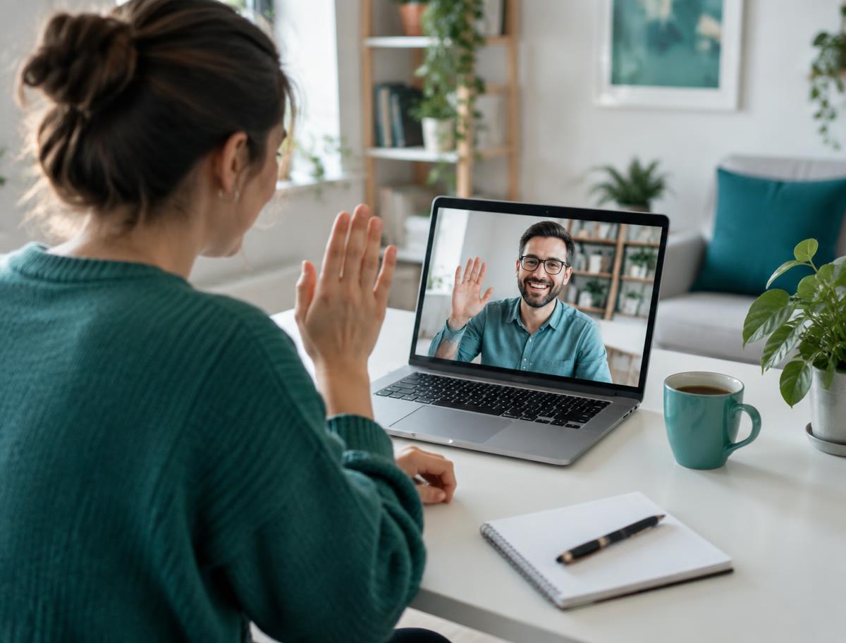 Host speaking with a StayAura Nova consultant on a video call